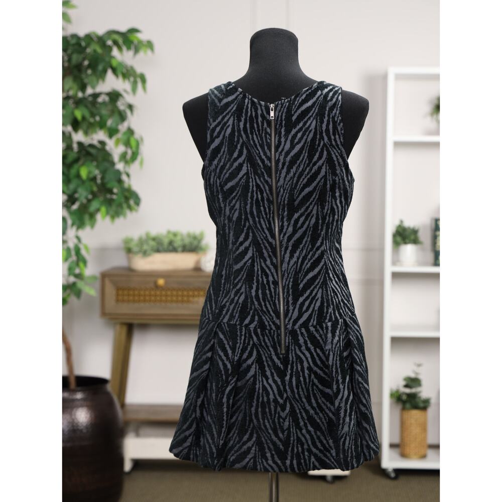 Free People Chenille Zebra Drop Waist Pleated Mini Dress Pockets Boho Fall XS - Picture 8 of 16